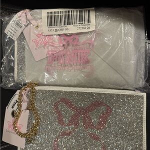 LoveShackFancy Silver and Pink Bow Clutch Set